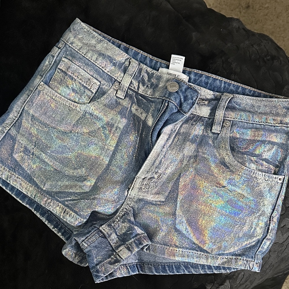 Holographic Denim Women Shorts